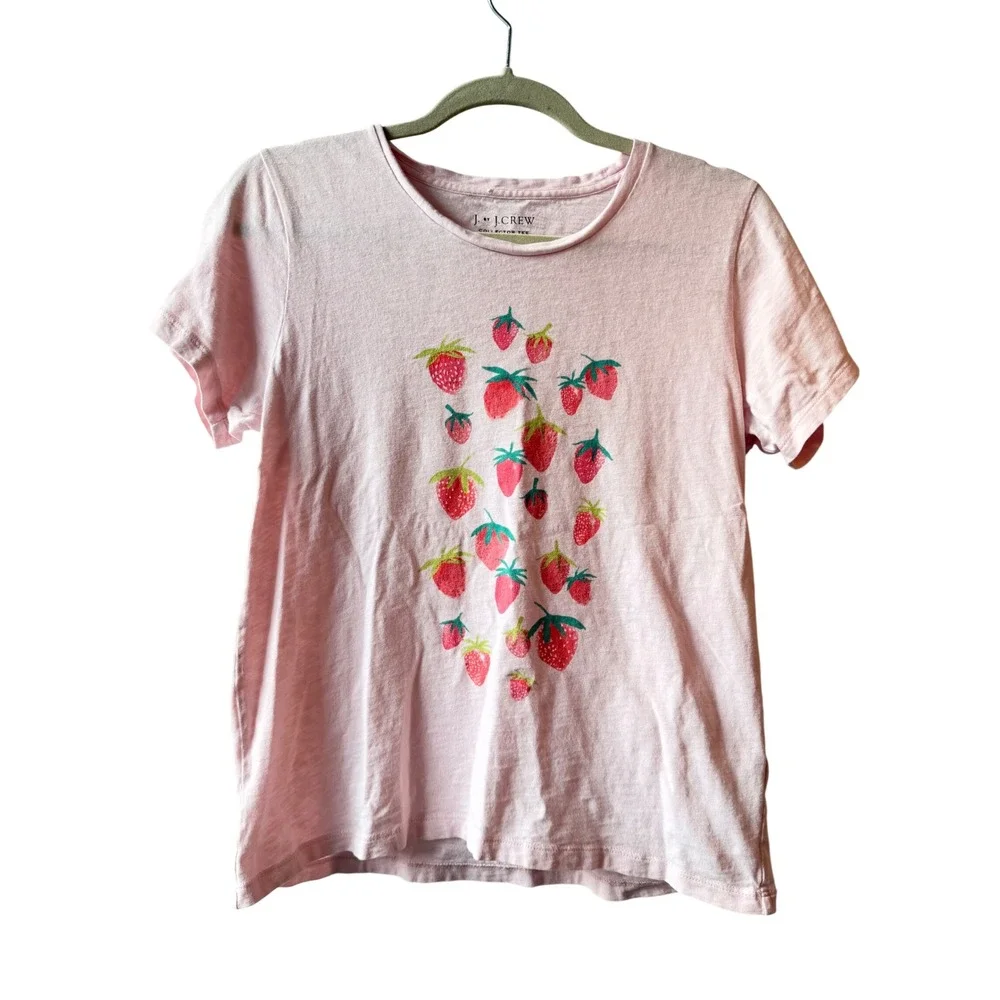 J. Crew Collector Tee Women M Pink Strawberry Graphic Coquette Cottagecore Fruit